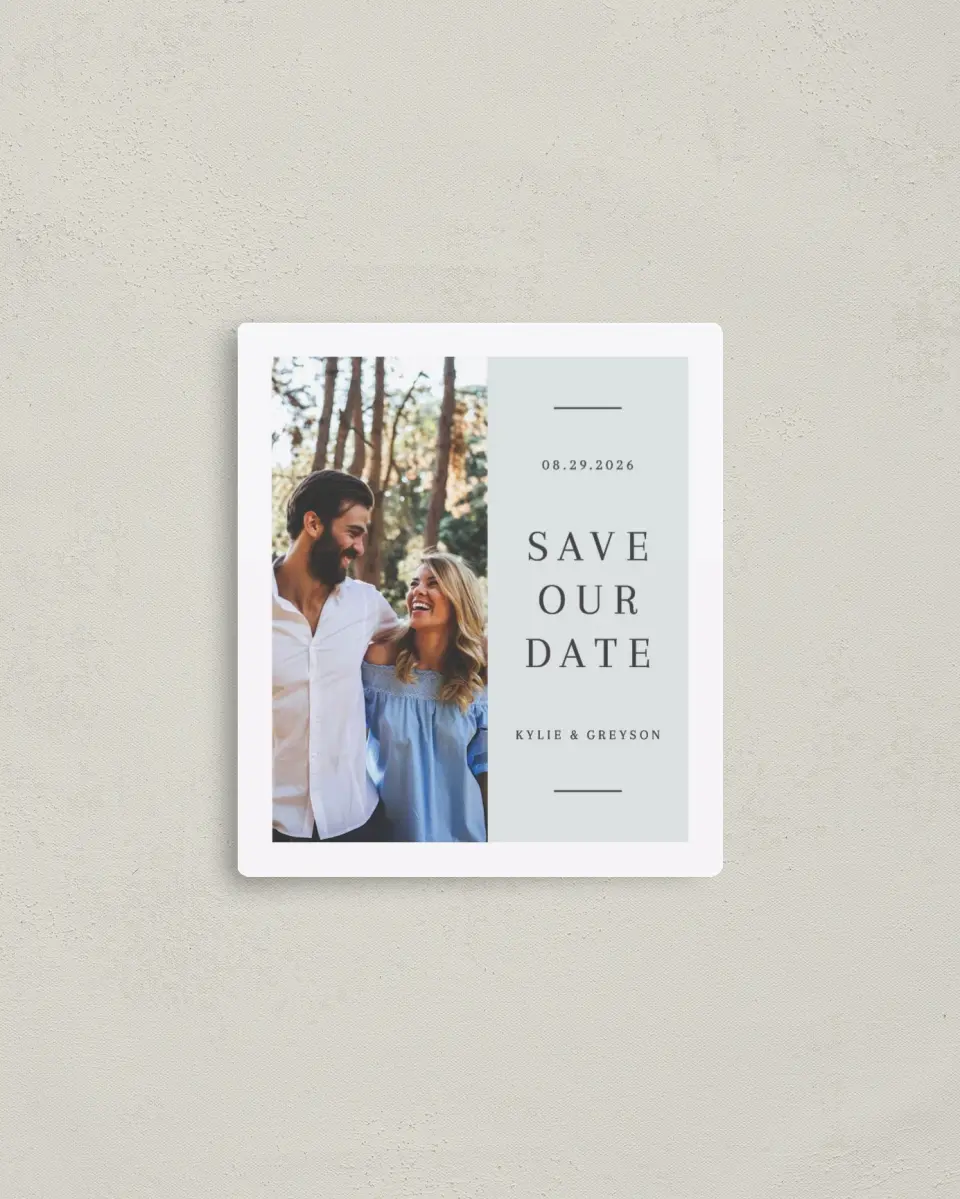 This is a 3½" x 4" Save the Date Magnet called Sweet Request printed in full color with a Luxe Satin finish