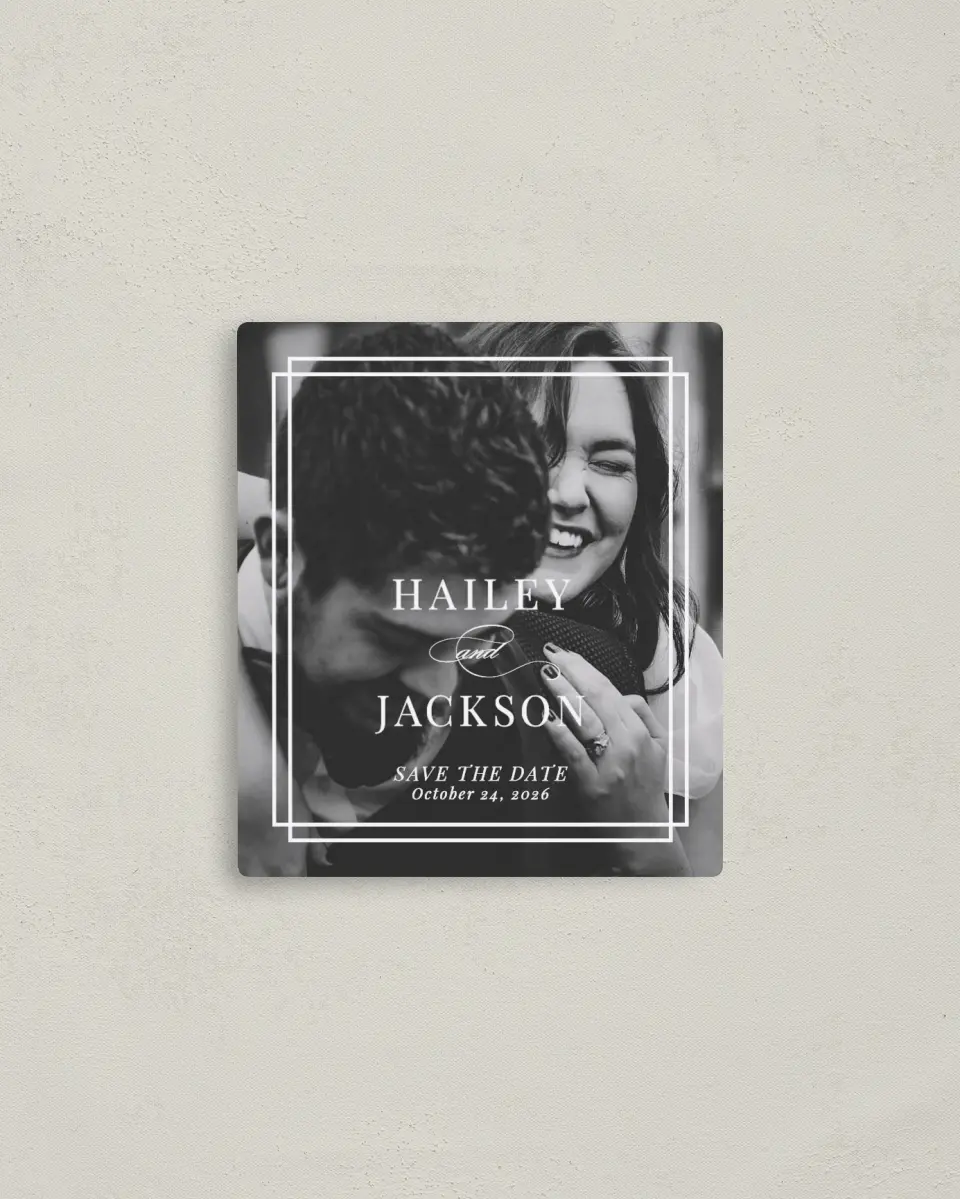 This is a 3½" x 4" Save the Date Magnet called Because You're Mine printed in full color with a Luxe Satin finish