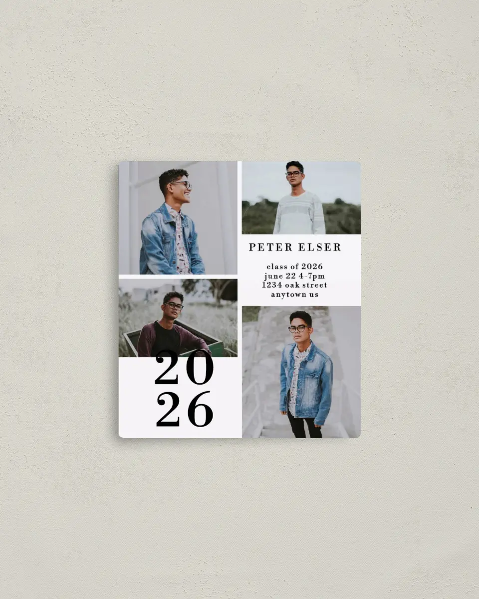 This is a 3½" x 4" Graduation Announcement Magnet called Stacked Honor printed in full color with a Luxe Satin finish