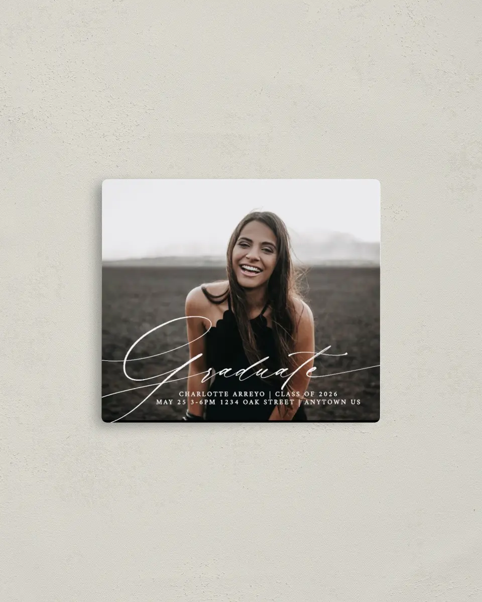 This is a 3½" x 4" Graduation Announcement Magnet called Grad Sophisticate printed in full color with a Luxe Satin finish