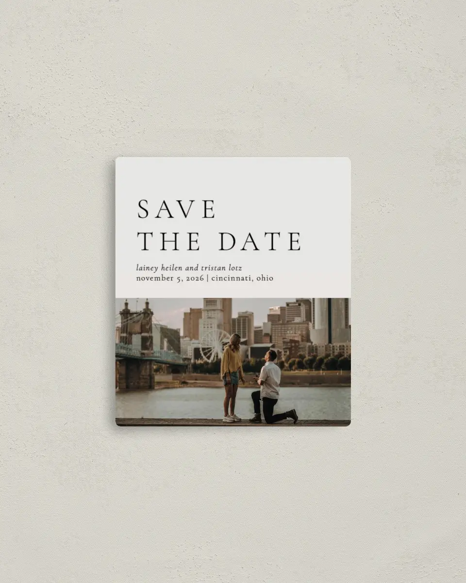 This is a 3½" x 4" Save the Date Magnet called Together Always printed in full color with a Luxe Satin finish