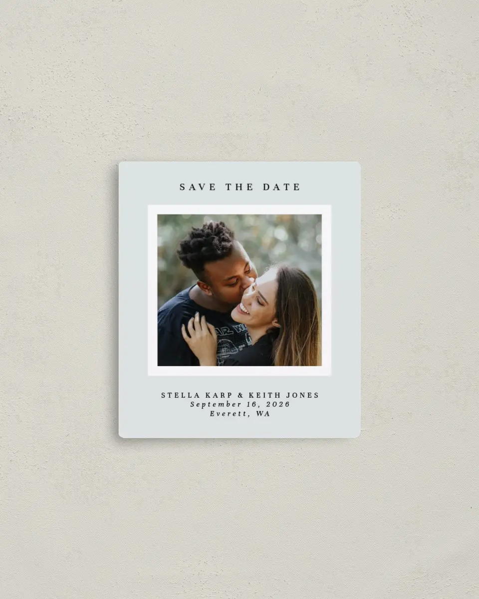 This is a 3½" x 4" Save the Date Magnet called Simple Portrait printed in full color with a Luxe Satin finish