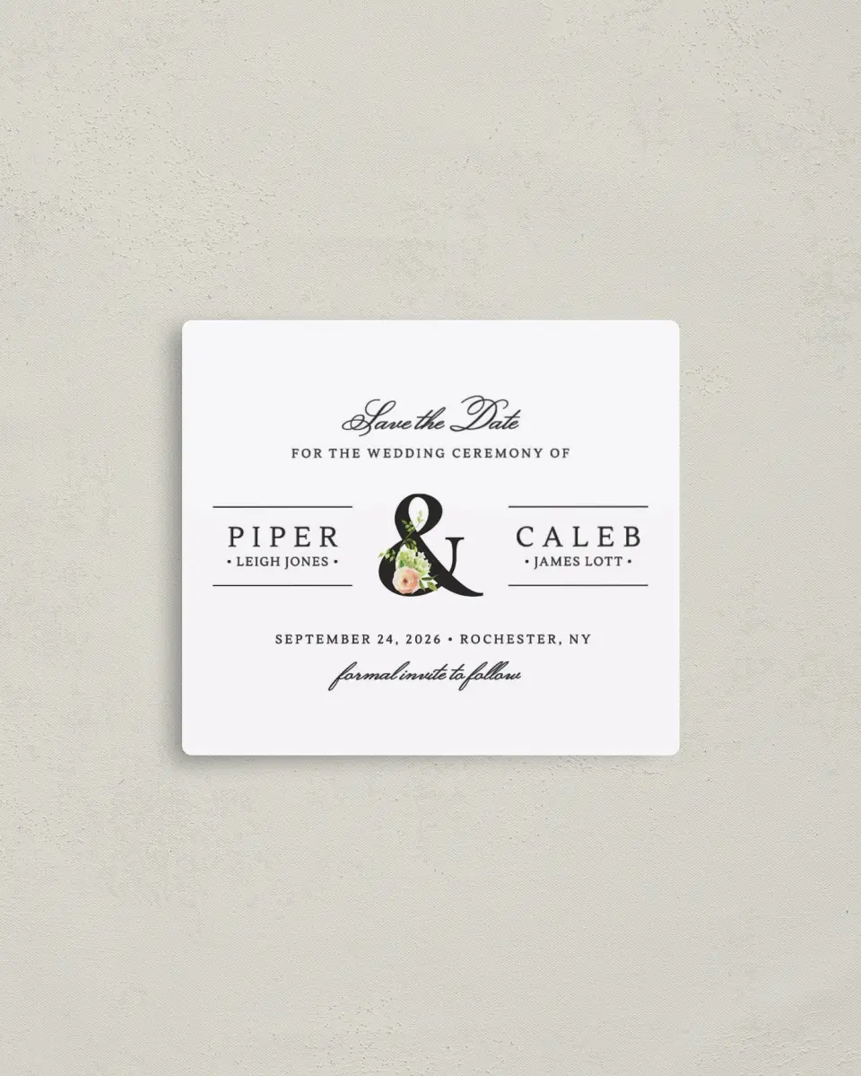 This is a 3½" x 4" Save the Date Magnet called Elegant Unity printed in full color with a Luxe Satin finish