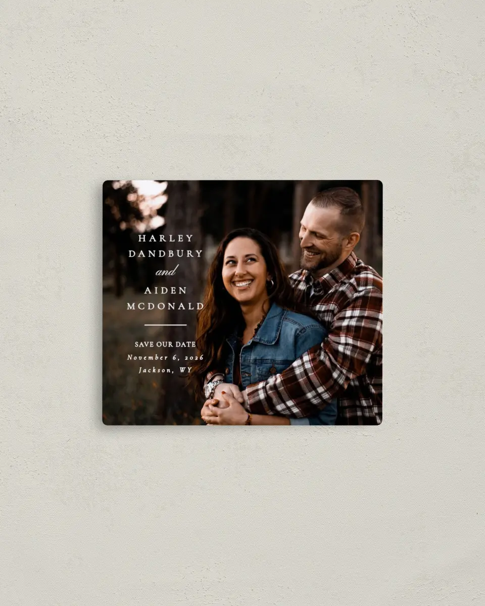 This is a 3½" x 4" Save the Date Magnet called Grounded in Love printed in full color with a Luxe Satin finish