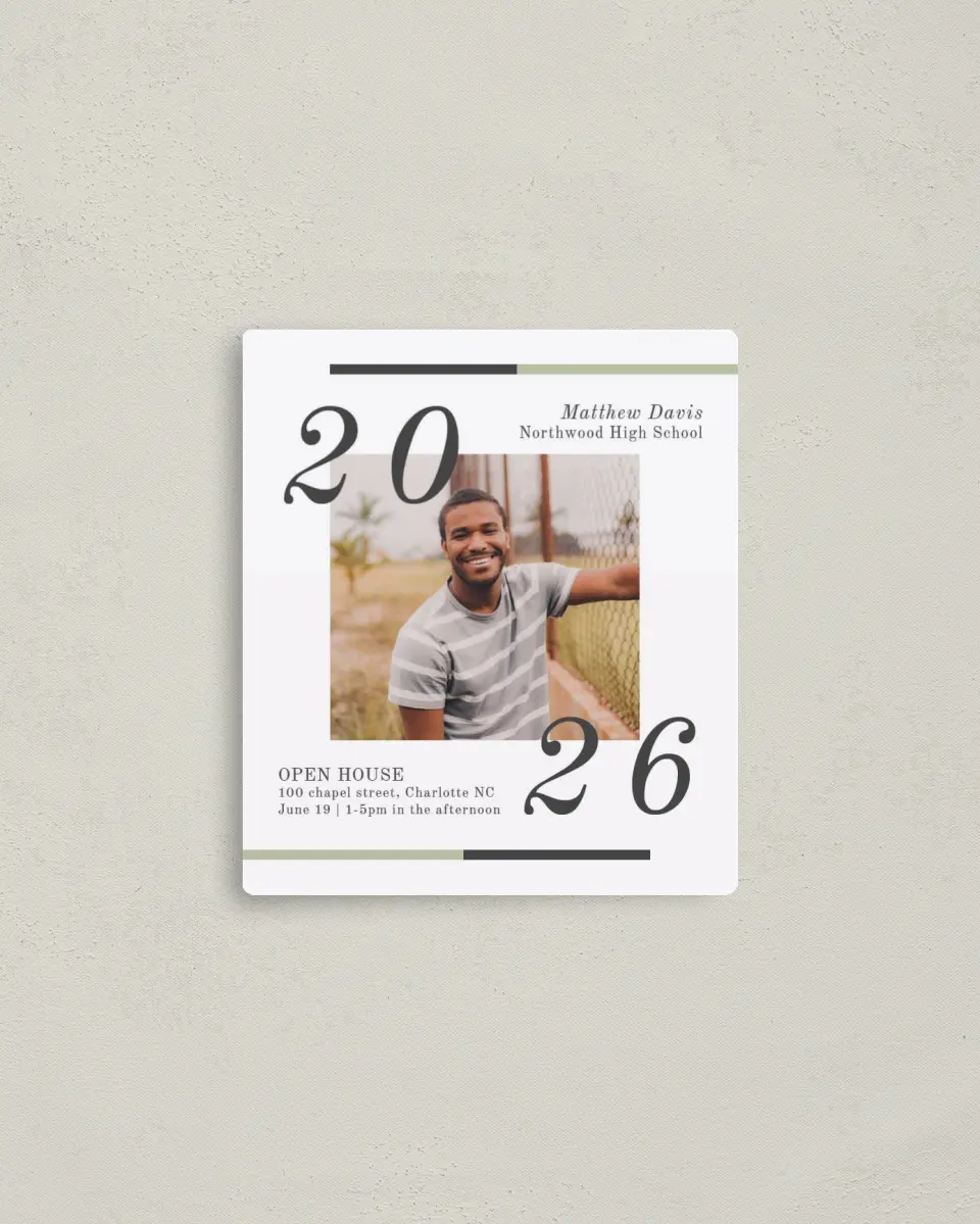 This is a 3½" x 4" Graduation Announcement Magnet called Raising the Bar printed in full color with a Luxe Satin finish