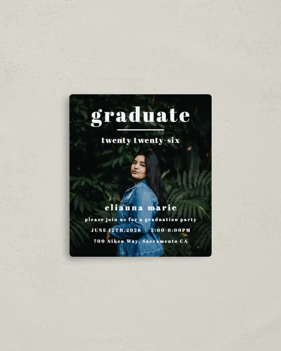 This is a 3½" x 4" Graduation Announcement Magnet called Momentous Occasion printed in full color with a Luxe Satin finish