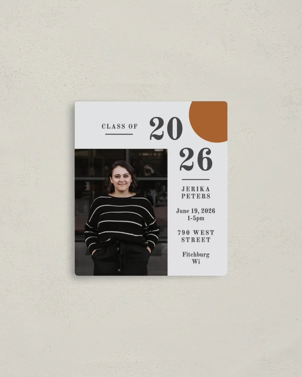 This is a 3½" x 4" Graduation Announcement Magnet called Glory Age printed in full color with a Luxe Satin finish