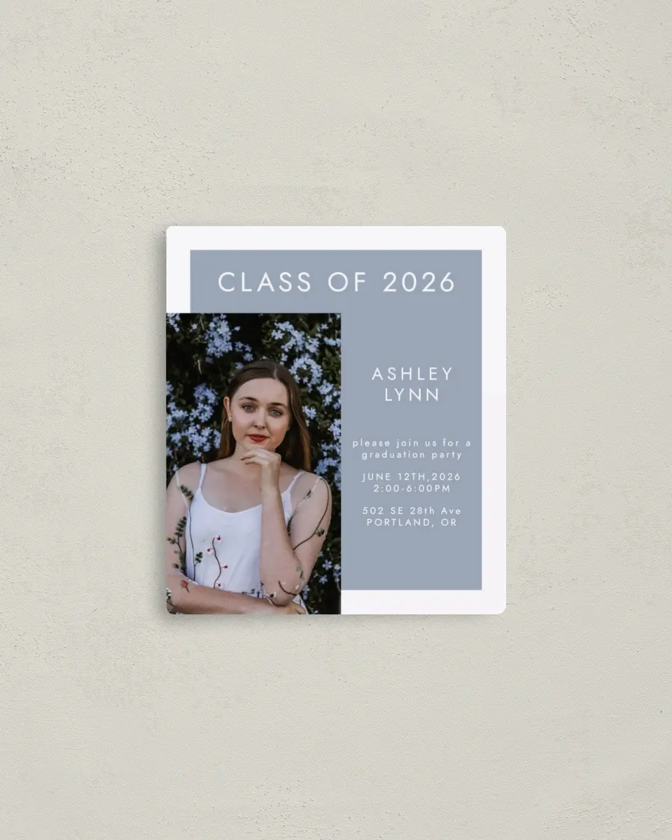 This is a 3½" x 4" Graduation Announcement Magnet called Boxed Treasure printed in full color with a Luxe Satin finish