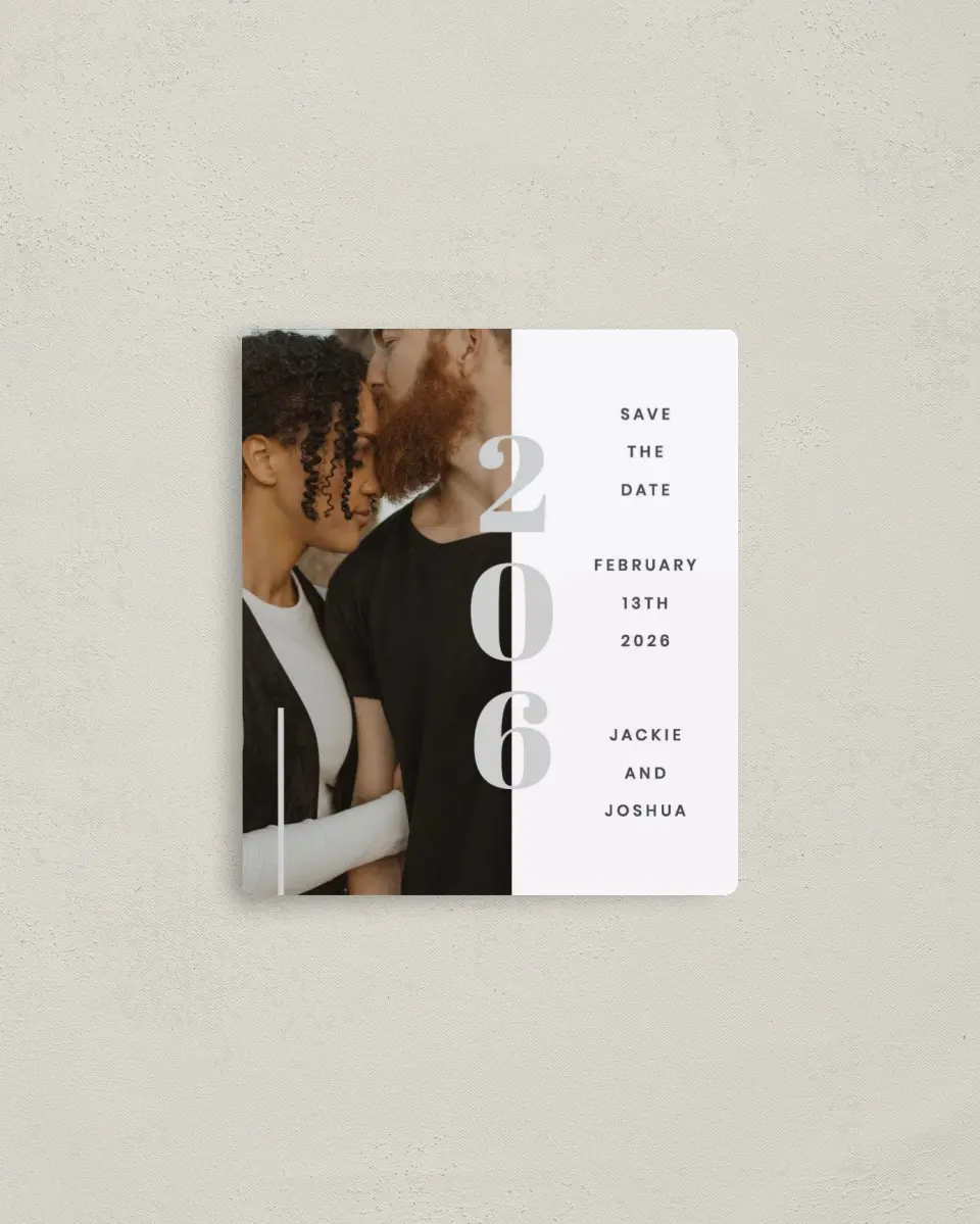 This is a 3½" x 4" Save the Date Magnet called Expansive Love printed in full color with a Luxe Satin finish