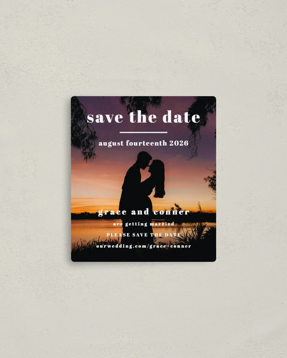This is a 3½" x 4" Save the Date Magnet called Lovely Occasion printed in full color with a Luxe Satin finish