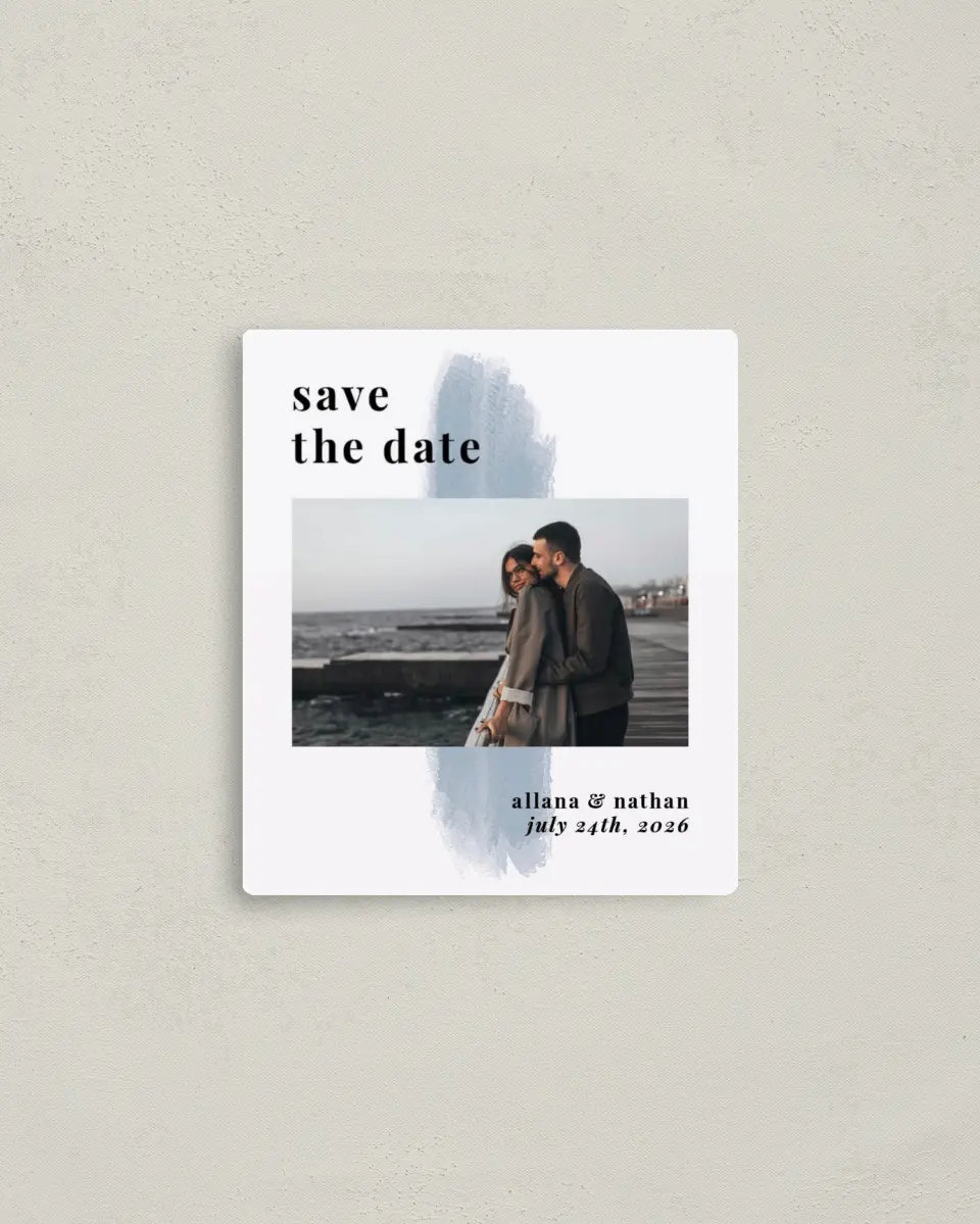 This is a 3½" x 4" Save the Date Magnet called Favorite Place printed in full color with a Luxe Satin finish