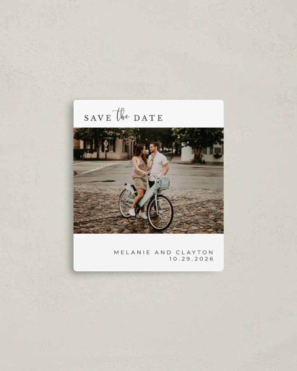 This is a 3½" x 4" Save the Date Magnet called Natural Love printed in full color with a Luxe Satin finish