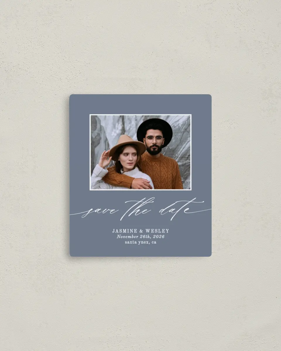 This is a 3½" x 4" Save the Date Magnet called Natural Floral printed in full color with a Luxe Satin finish