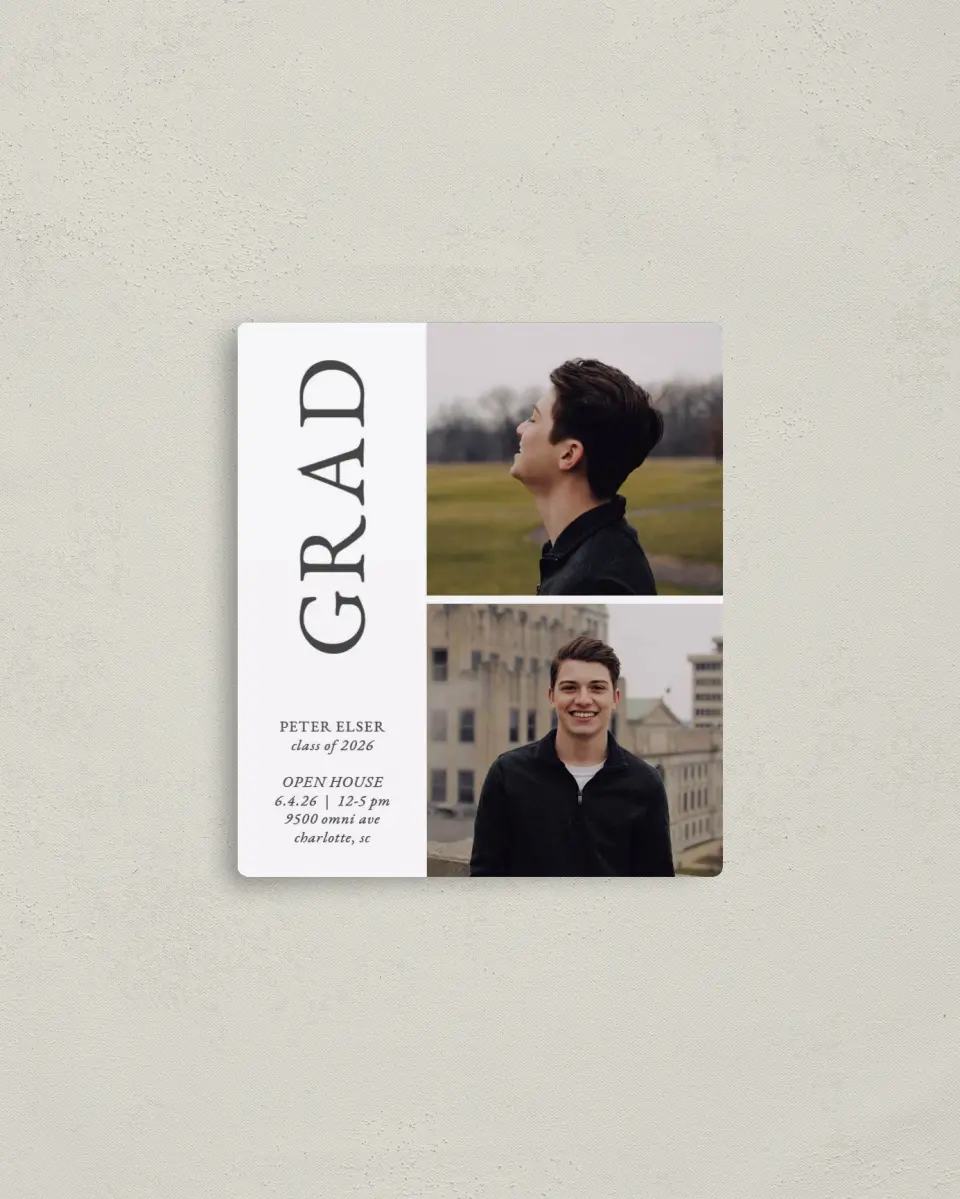 This is a 3½" x 4" Graduation Announcement Magnet called Grand Grad printed in full color with a Luxe Satin finish