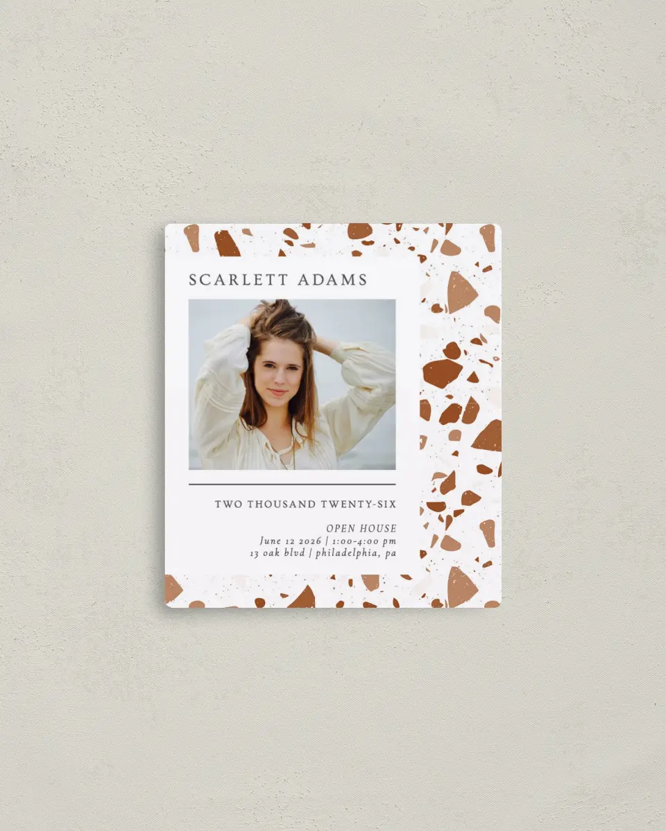 This is a 3½" x 4" Graduation Announcement Magnet called Proud Cornerstone printed in full color with a Luxe Satin finish