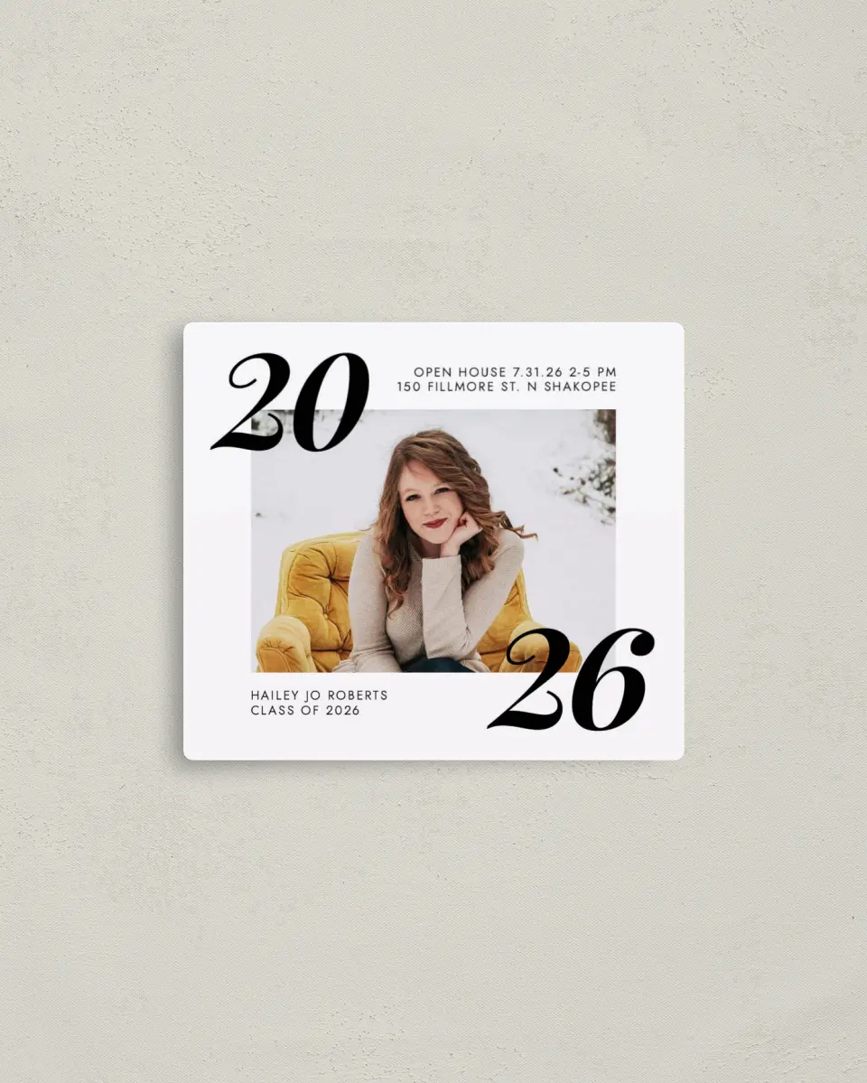 This is a 3½" x 4" Graduation Announcement Magnet called Big Year printed in full color with a Luxe Satin finish