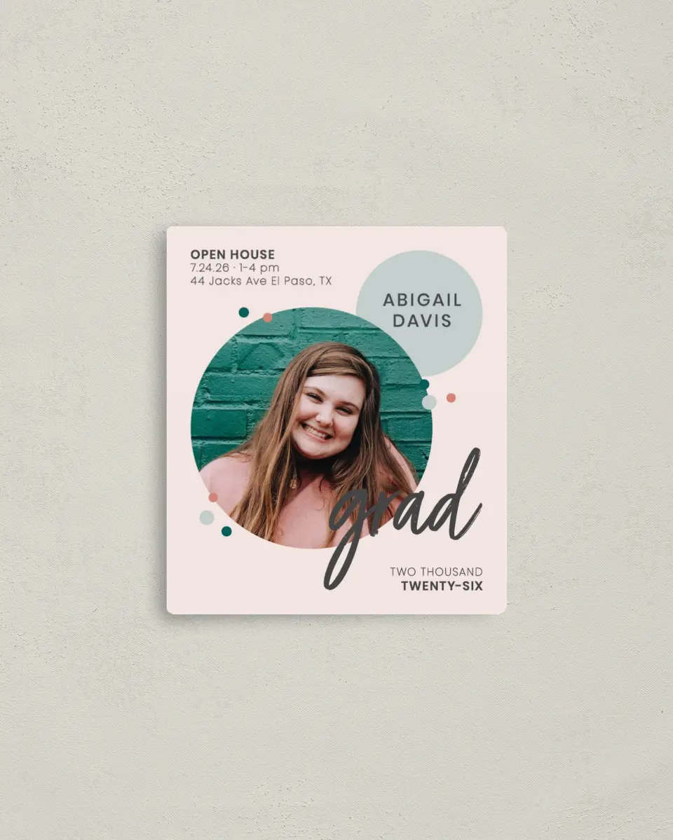 This is a 3½" x 4" Graduation Announcement Magnet called Class Ring printed in full color with a Luxe Satin finish
