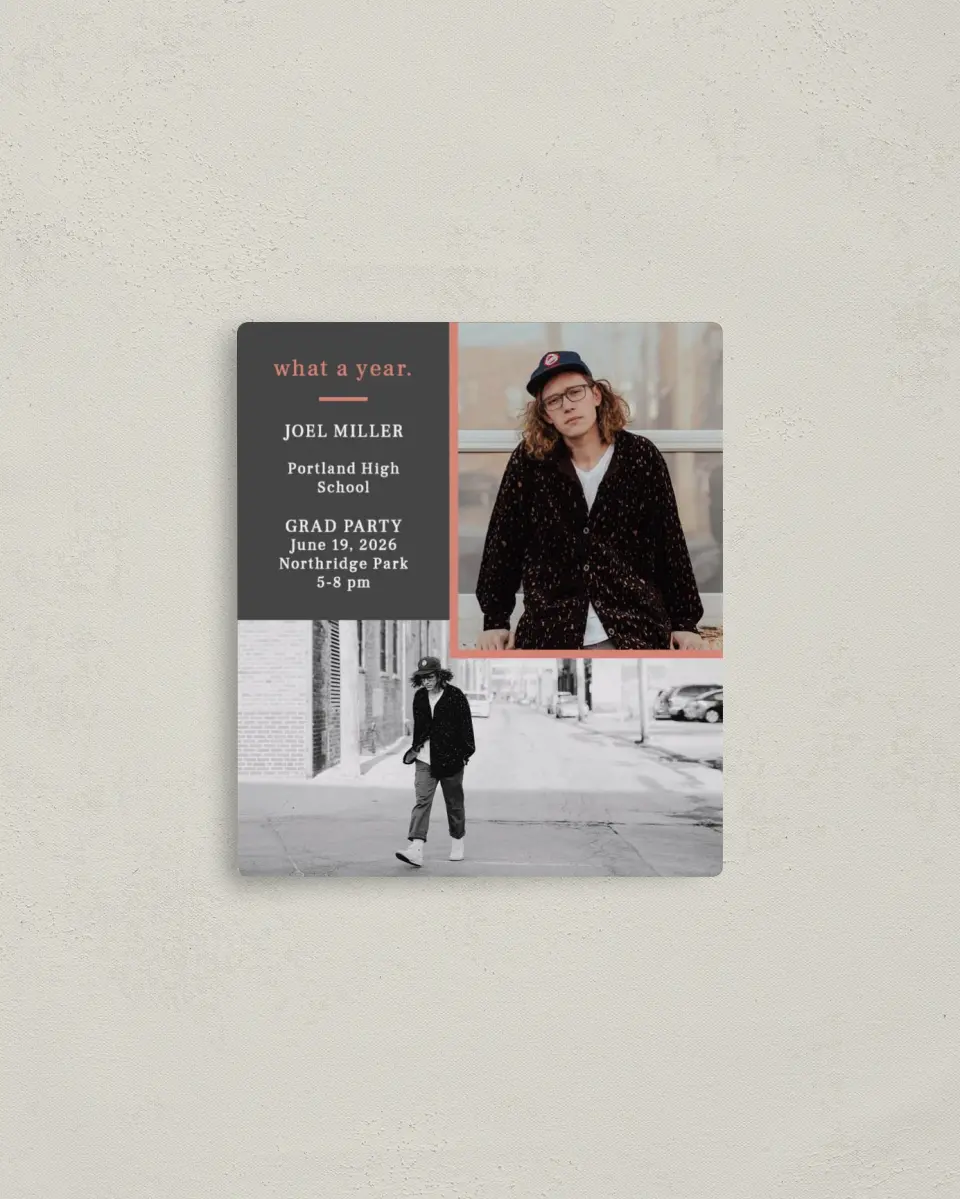 This is a 3½" x 4" Graduation Announcement Magnet called Duo Pix printed in full color with a Luxe Satin finish