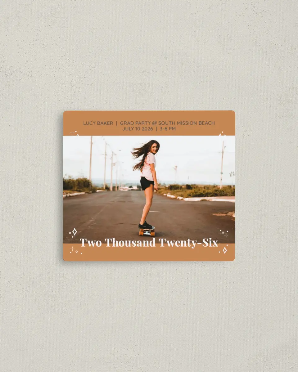 This is a 3½" x 4" Graduation Announcement Magnet called Recorded Year printed in full color with a Luxe Satin finish