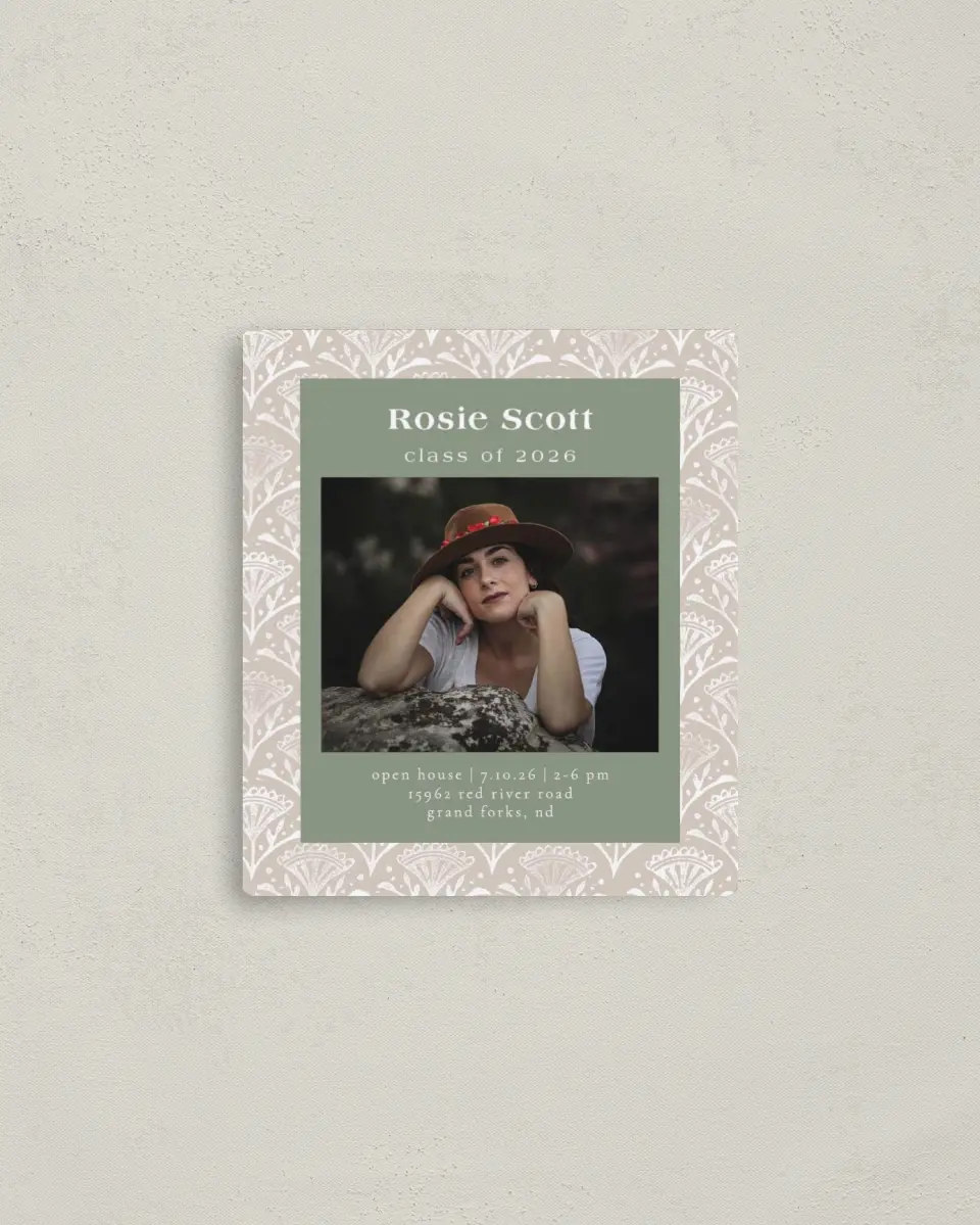 This is a 3½" x 4" Graduation Announcement Magnet called Classy Pattern printed in full color with a Luxe Satin finish