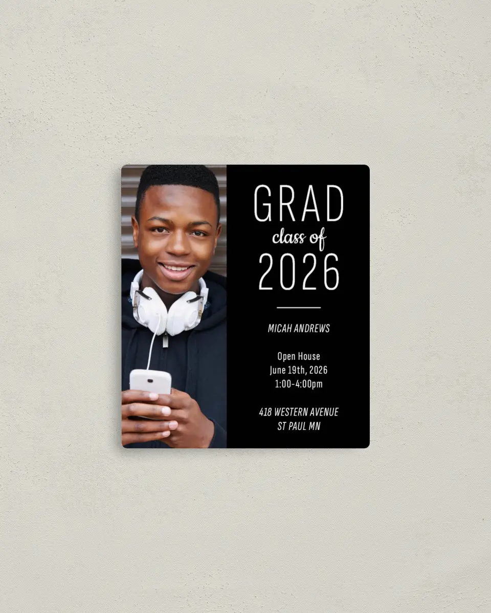 This is a 3½" x 4" Graduation Announcement Magnet called Graduation Glow printed in full color with a Luxe Satin finish