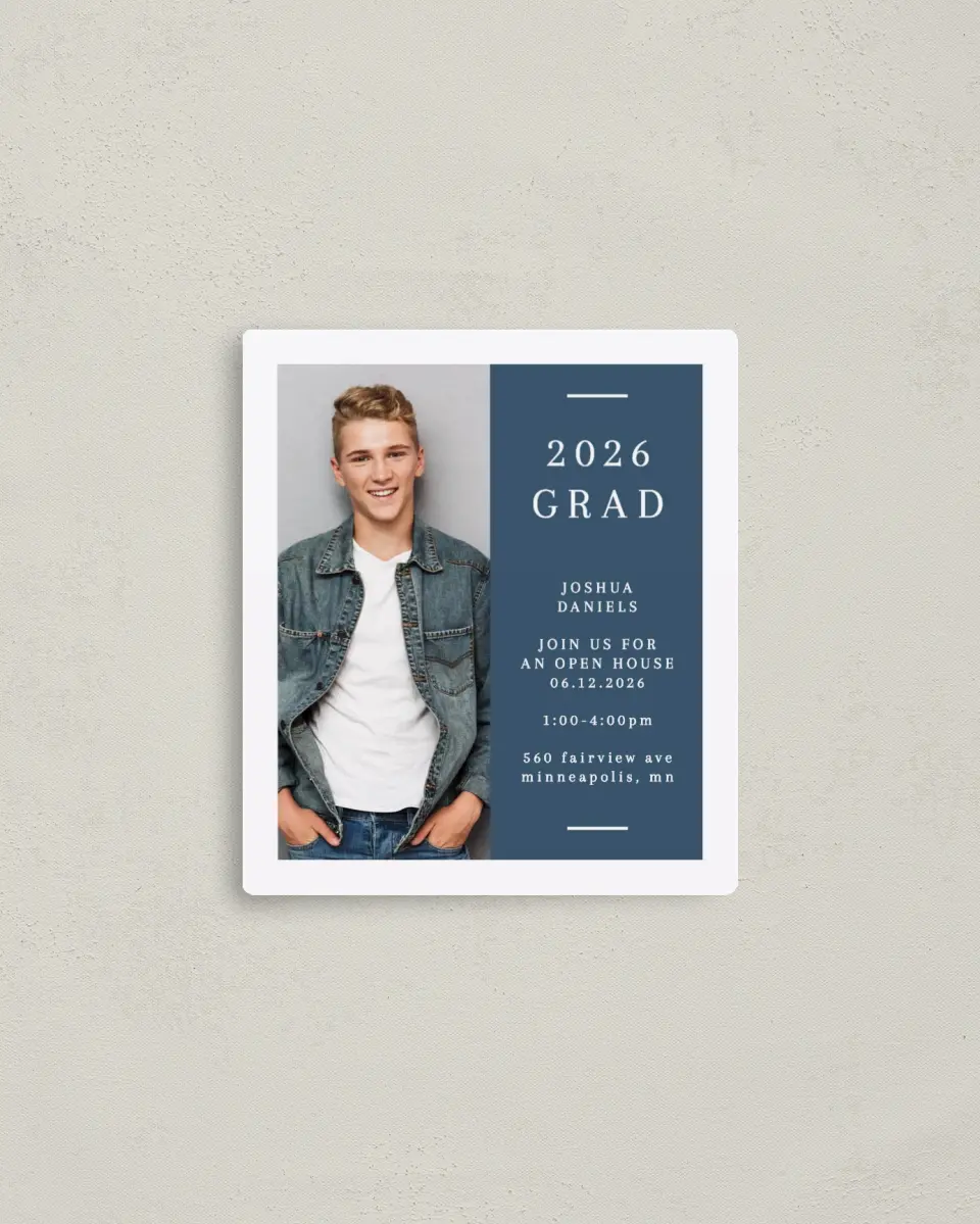 This is a 3½" x 4" Graduation Announcement Magnet called Sweet Invitation printed in full color with a Luxe Satin finish