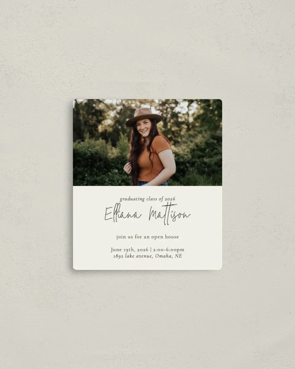 This is a 3½" x 4" Graduation Announcement Magnet called Evenly Balanced printed in full color with a Luxe Satin finish