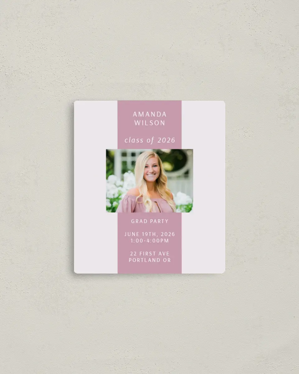 This is a 3½" x 4" Graduation Announcement Magnet called Broad Stripe printed in full color with a Luxe Satin finish