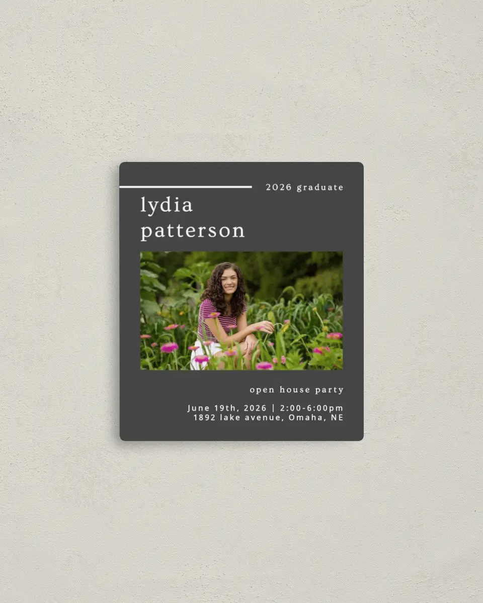 This is a 3½" x 4" Graduation Announcement Magnet called Mild Mannered printed in full color with a Luxe Satin finish