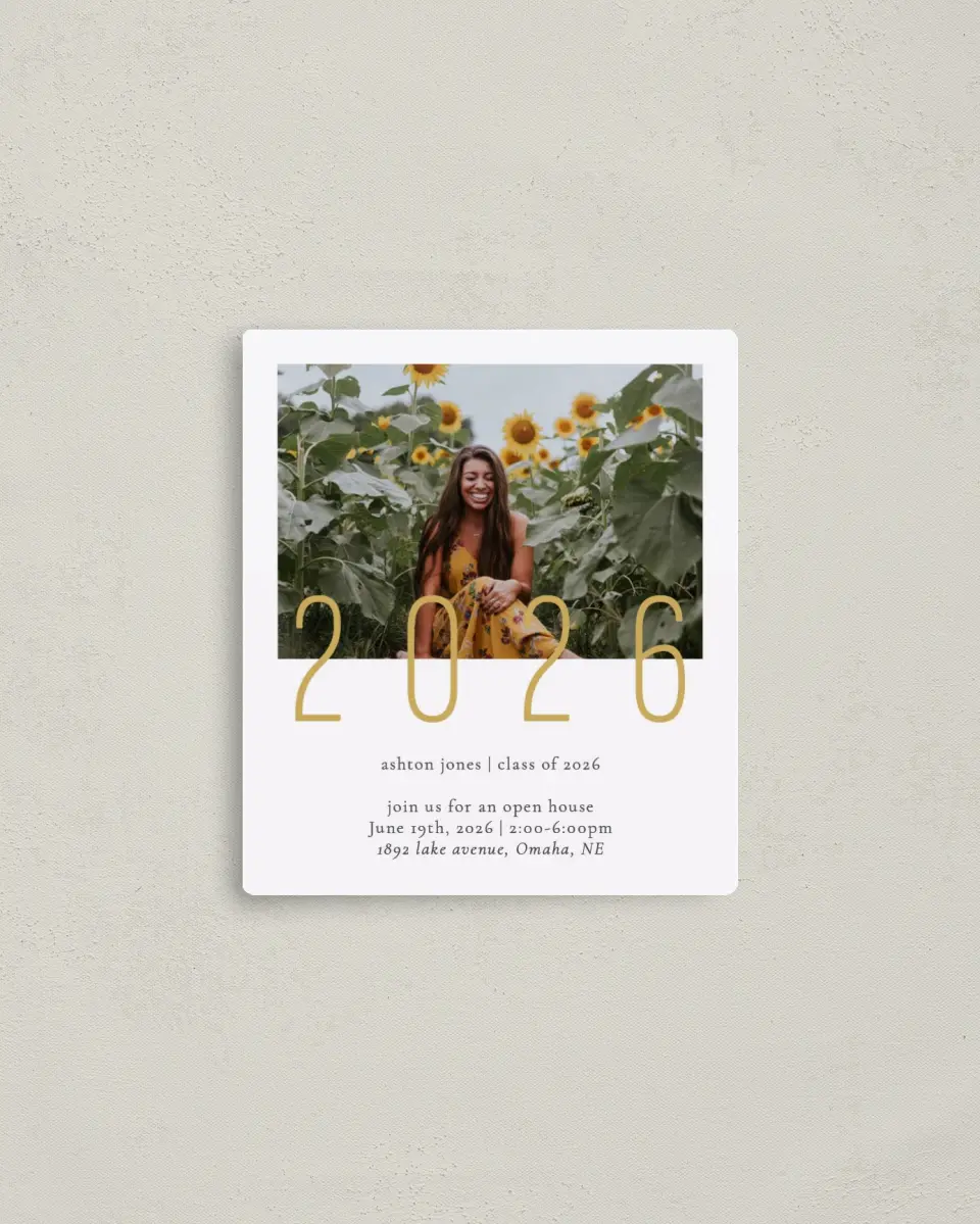 This is a 3½" x 4" Graduation Announcement Magnet called Extraordinary Year printed in full color with a Luxe Satin finish