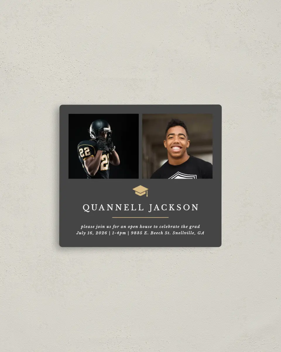 This is a 3½" x 4" Graduation Announcement Magnet called Humble Cap printed in full color with a Luxe Satin finish