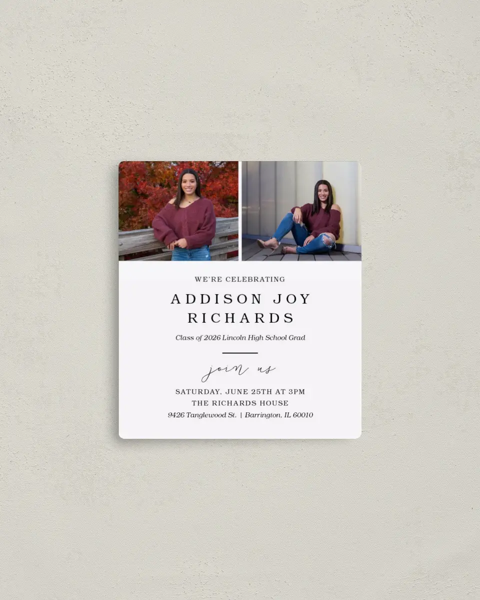 This is a 3½" x 4" Graduation Announcement Magnet called Proud Moment printed in full color with a Luxe Satin finish