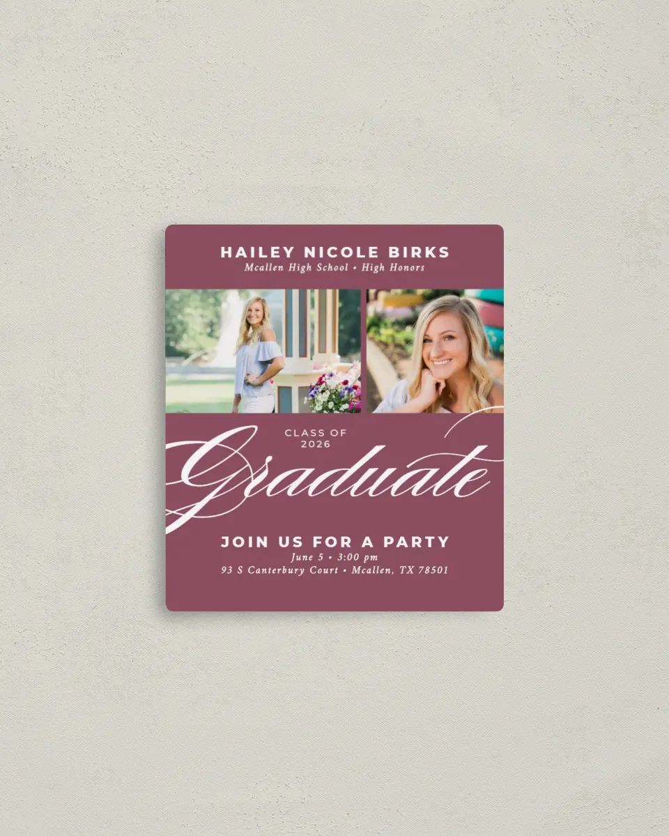 This is a 3½" x 4" Graduation Announcement Magnet called Classic Graduate printed in full color with a Luxe Satin finish