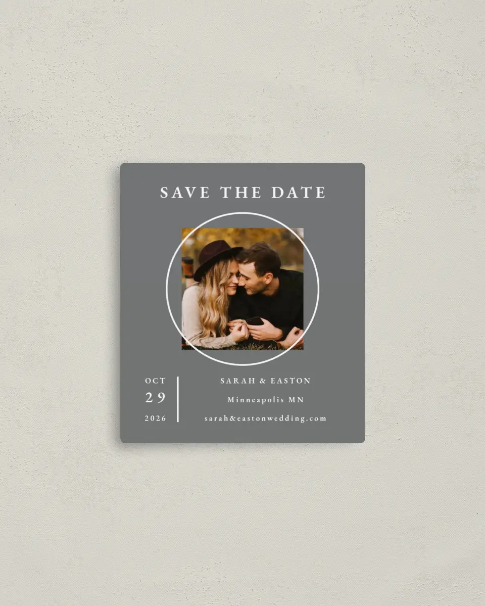 This is a 3½" x 4" Save the Date Magnet called Heavenly Harmony printed in full color with a Luxe Satin finish