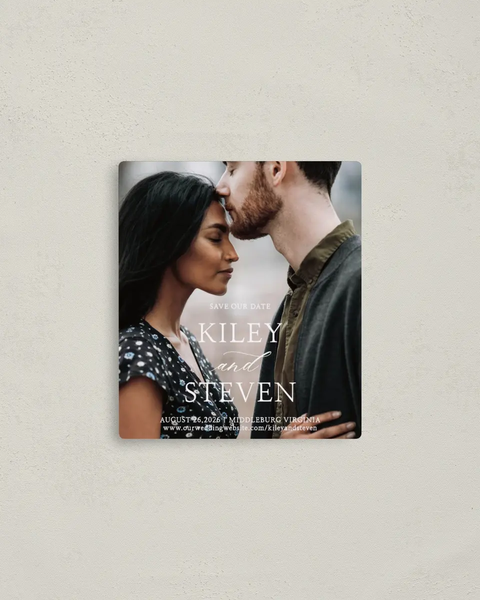 This is a 3½" x 4" Save the Date Magnet called Bold Composition printed in full color with a Luxe Satin finish