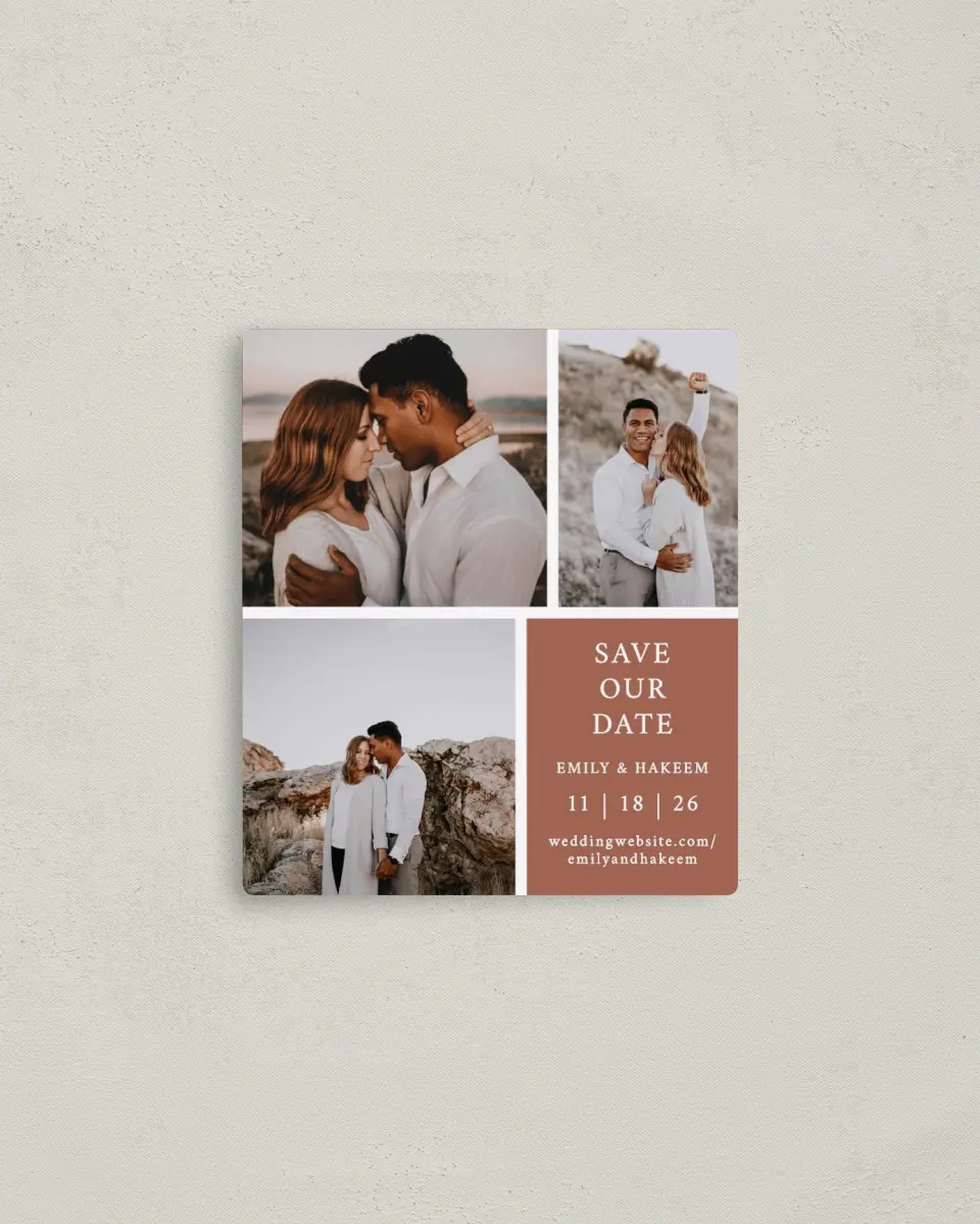 This is a 3½" x 4" Save the Date Magnet called Timeless Truth printed in full color with a Luxe Satin finish