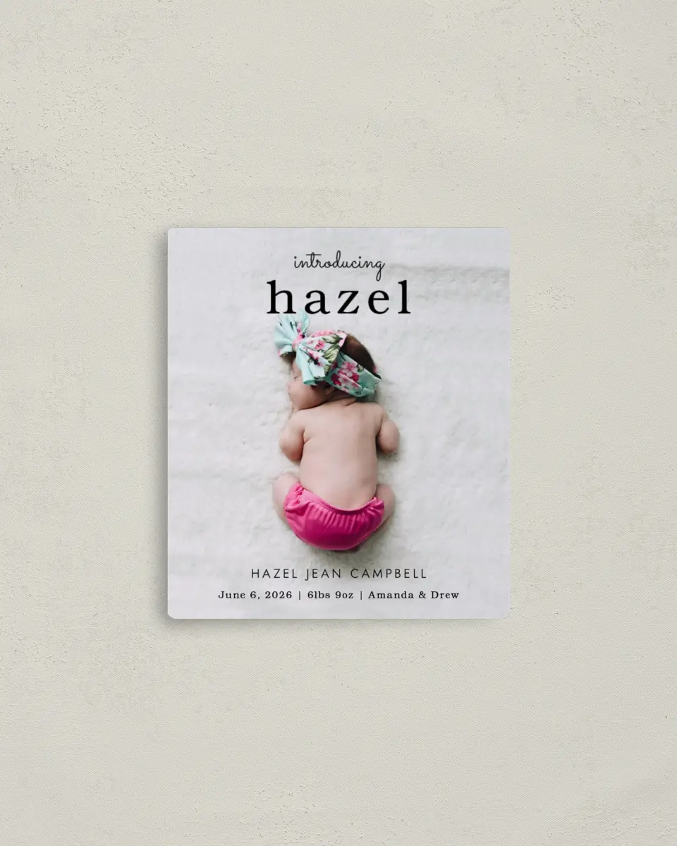 This is a 3½" x 4" Birth Announcement Magnet called Special Name printed in full color with a Luxe Satin finish