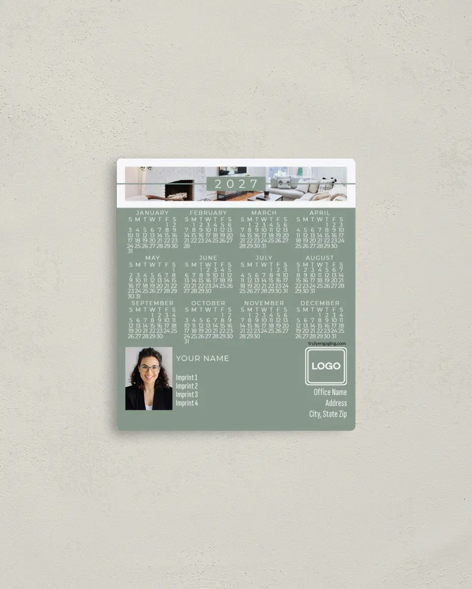 This is a 3½" x 4" Full Magnet Calendar called Model Room printed in full color with a Standard Gloss finish