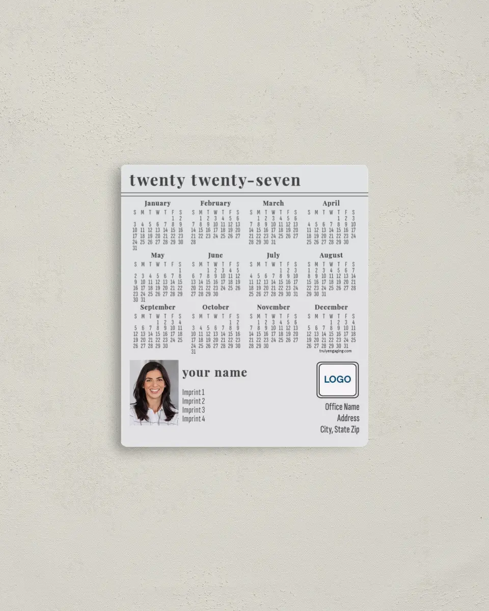 This is a 3½" x 4" Full Magnet Calendar called Lined Up printed in full color with a Standard Gloss finish