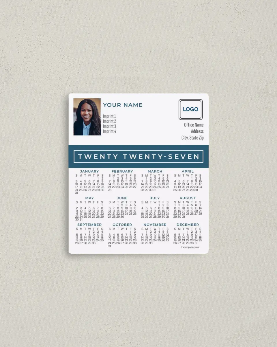 This is a 3½" x 4" Full Magnet Calendar called Bold Year printed in full color with a Standard Gloss finish
