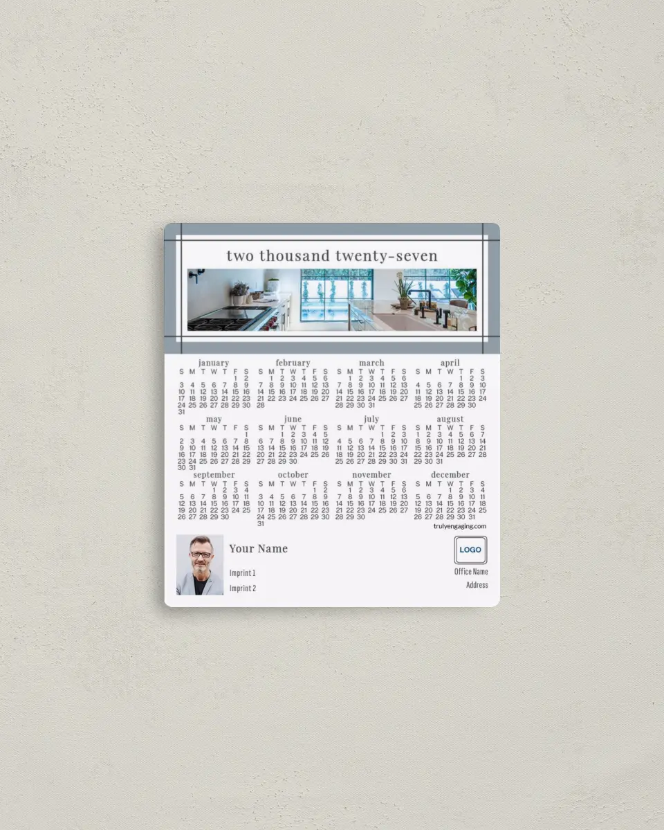This is a 3½" x 4" Full Magnet Calendar called Clean Border printed in full color with a Standard Gloss finish