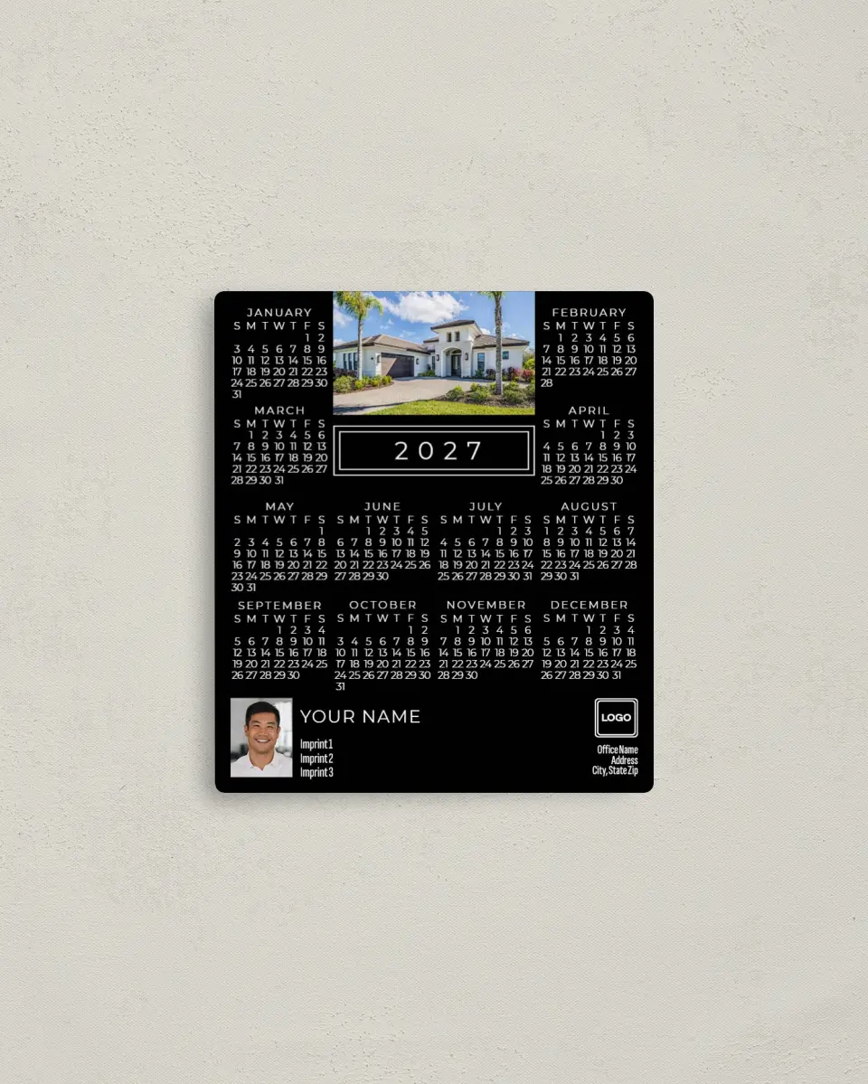 This is a 3½" x 4" Full Magnet Calendar called Photo Listing printed in full color with a Standard Gloss finish