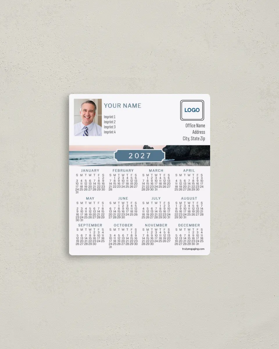 This is a 3½" x 4" Full Magnet Calendar called Beach Scene printed in full color with a Standard Gloss finish