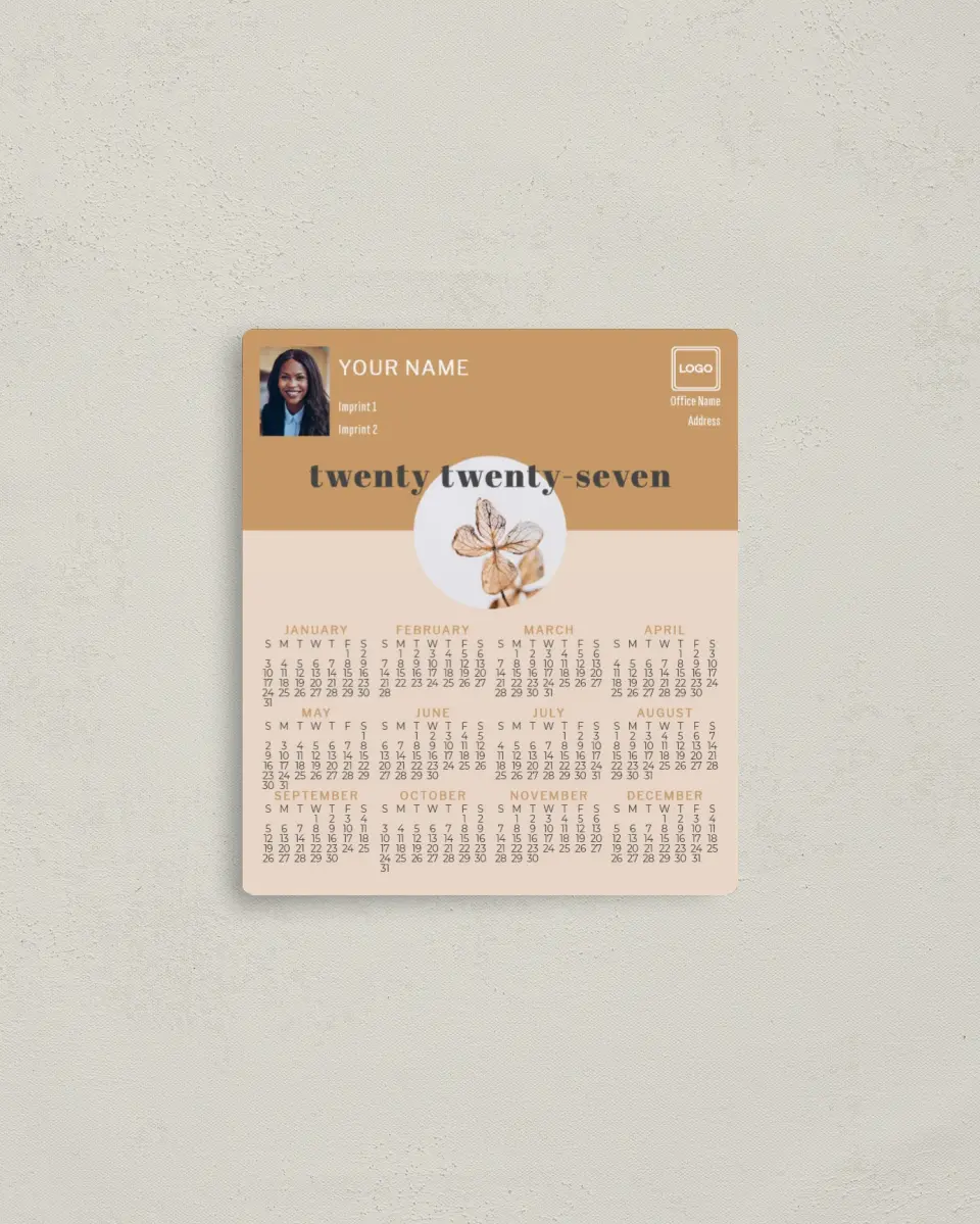 This is a 3½" x 4" Full Magnet Calendar called Delicate Leaf printed in full color with a Standard Gloss finish