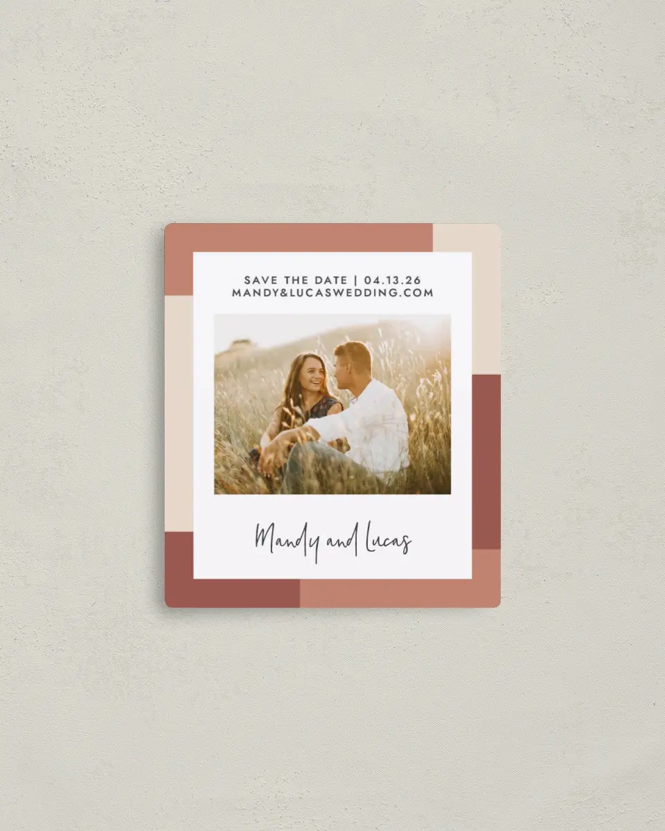 This is a 3½" x 4" Save the Date Magnet called Sweet Frame printed in full color with a Luxe Satin finish