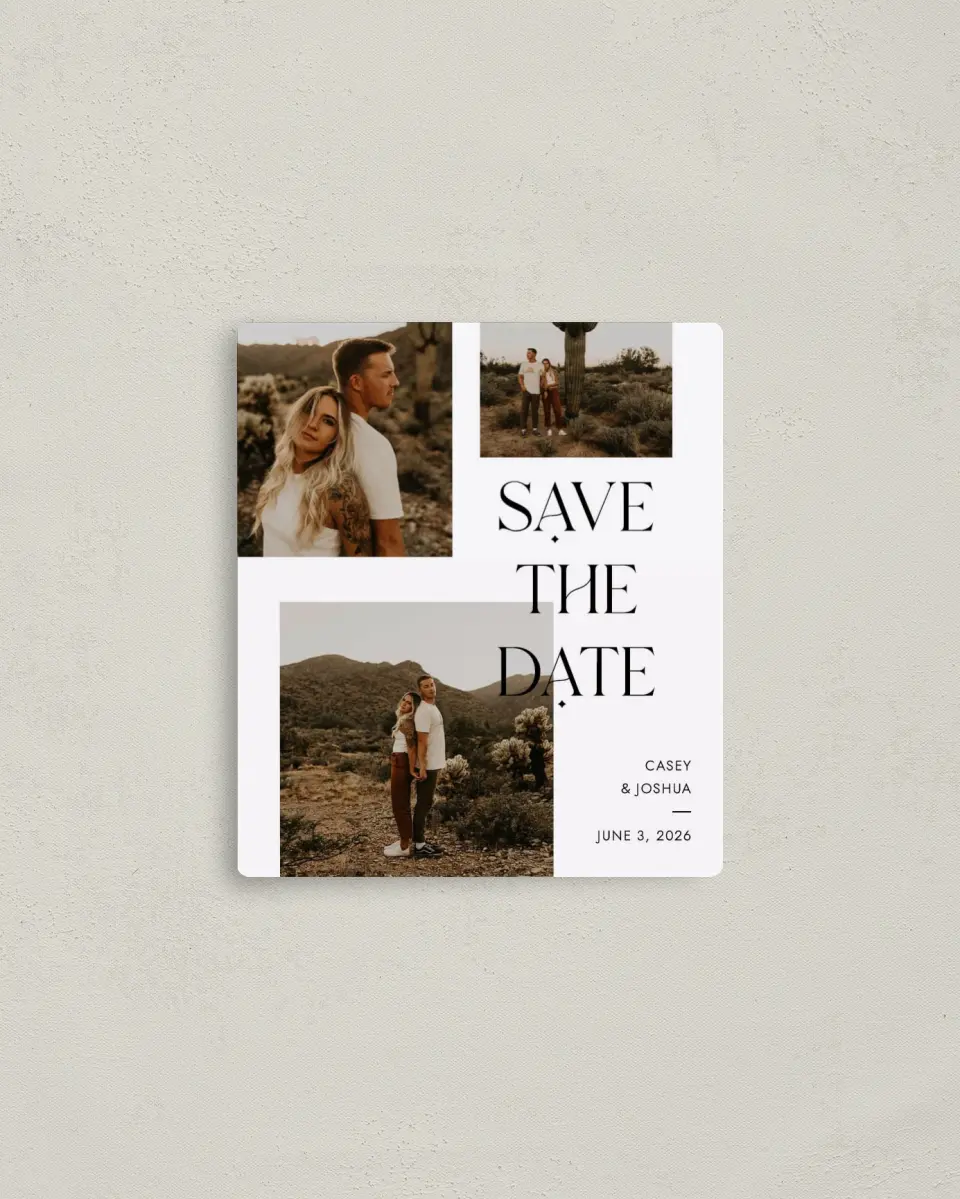 This is a 3½" x 4" Save the Date Magnet called Forever Fun printed in full color with a Luxe Satin finish