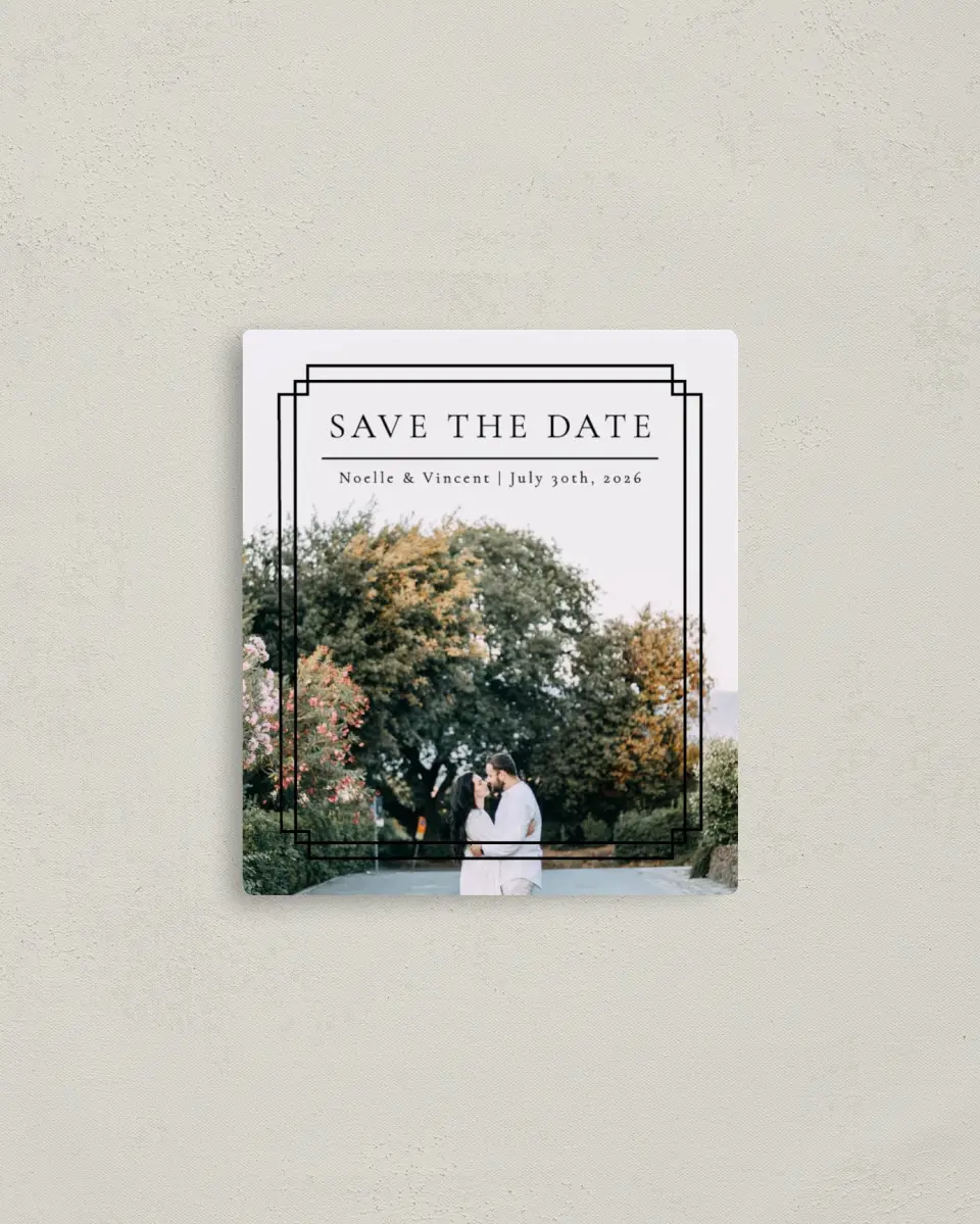 This is a 3½" x 4" Save the Date Magnet called Exemplary Detail printed in full color with a Luxe Satin finish