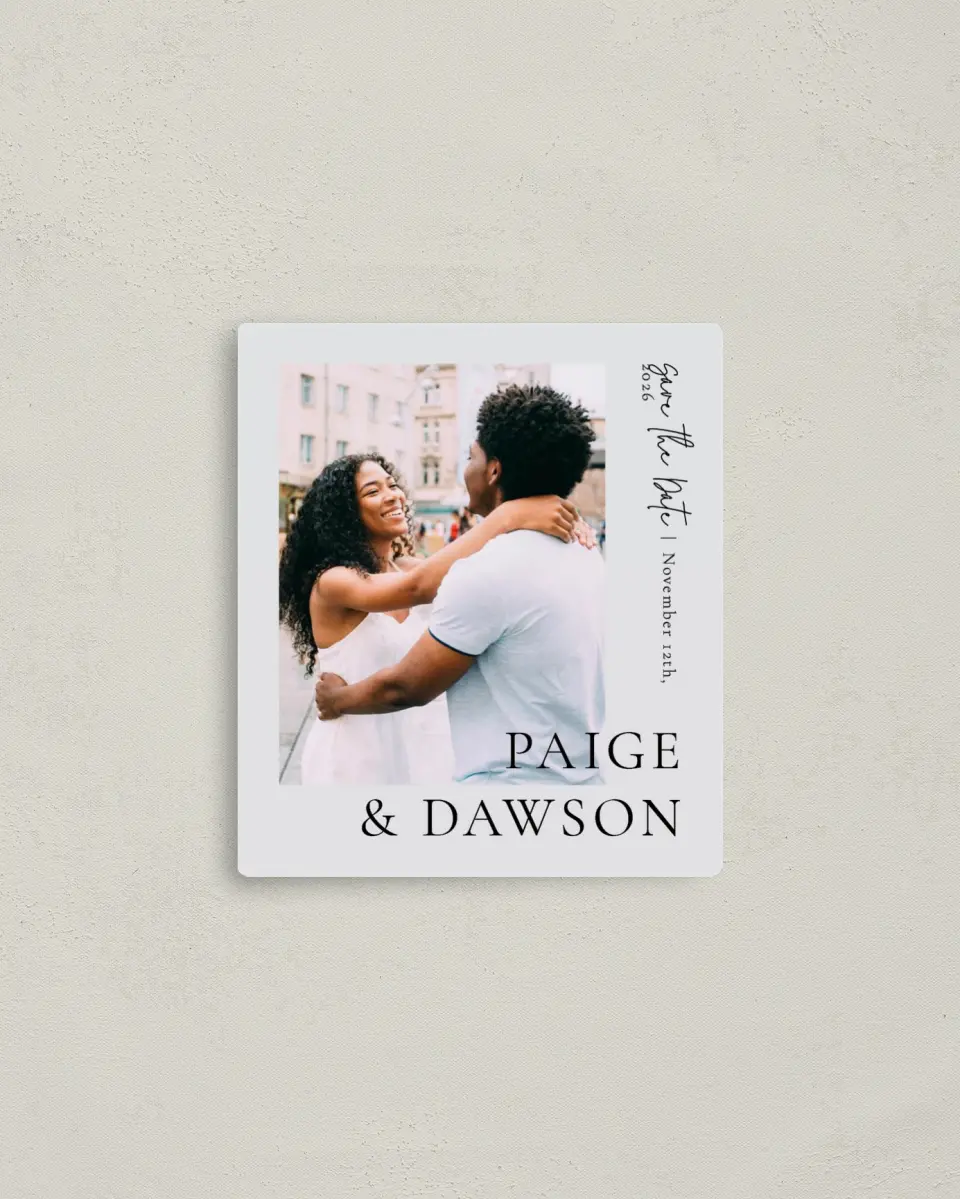 This is a 3½" x 4" Save the Date Magnet called Sweet Detail printed in full color with a Luxe Satin finish