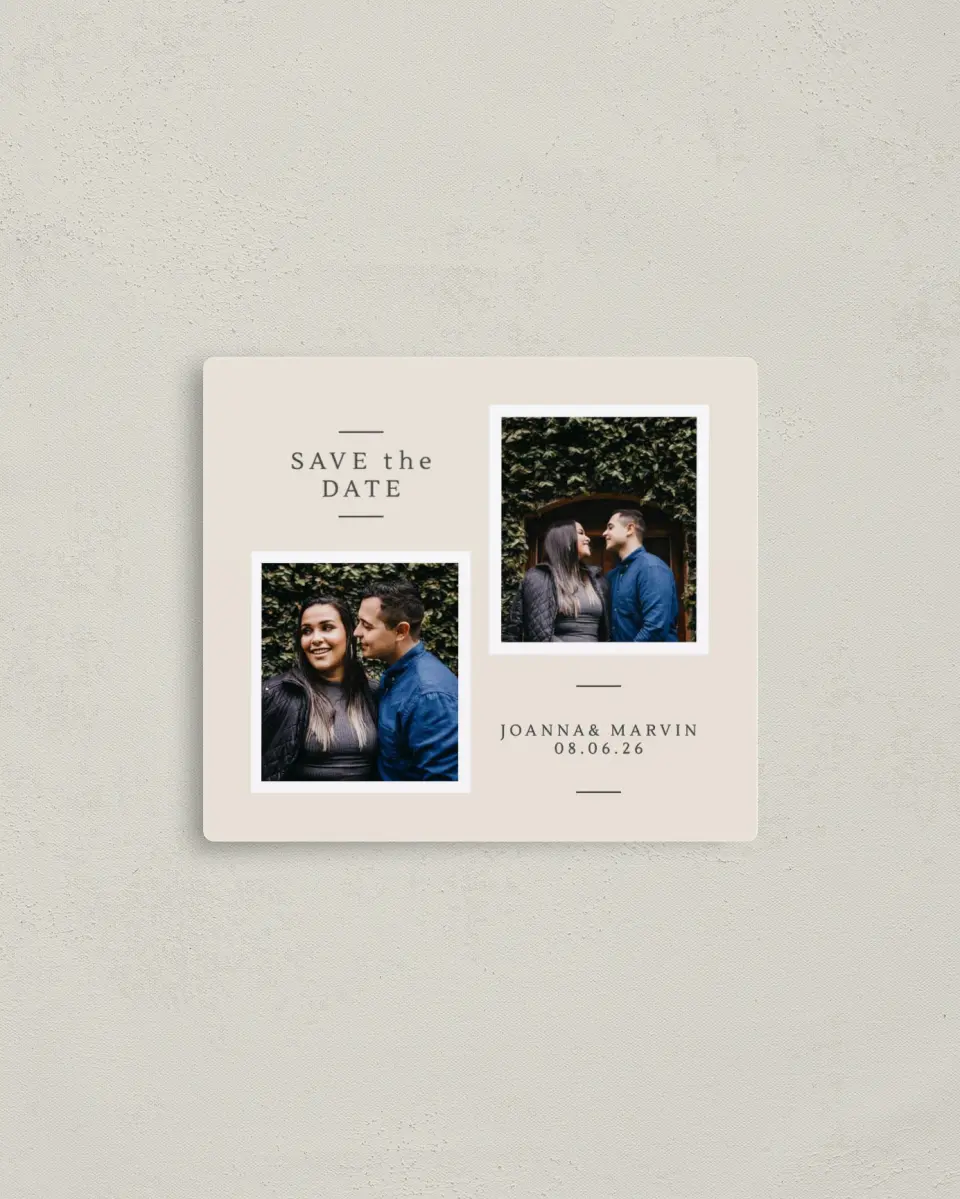 This is a 3½" x 4" Save the Date Magnet called Precious Pair printed in full color with a Luxe Satin finish