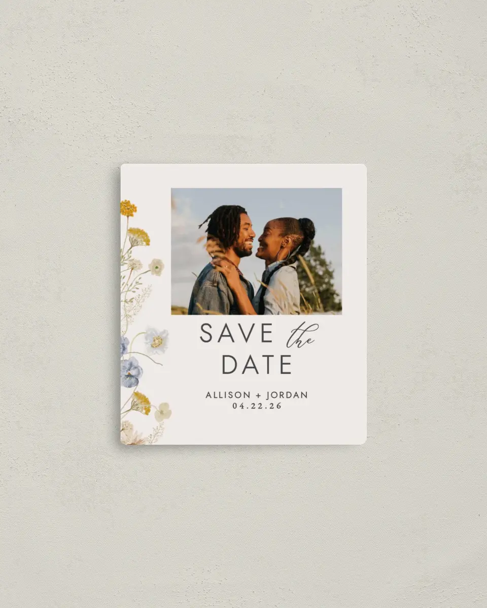 This is a 3½" x 4" Save the Date Magnet called Tender Blooms printed in full color with a Luxe Satin finish